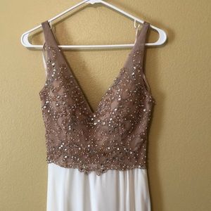 Long, cream and champagne formal dress